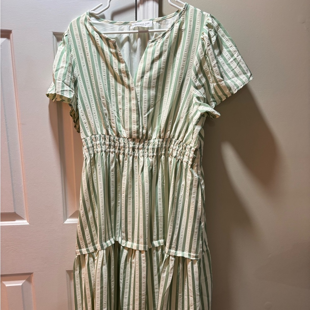 Chic Soul Green and White Striped Dress